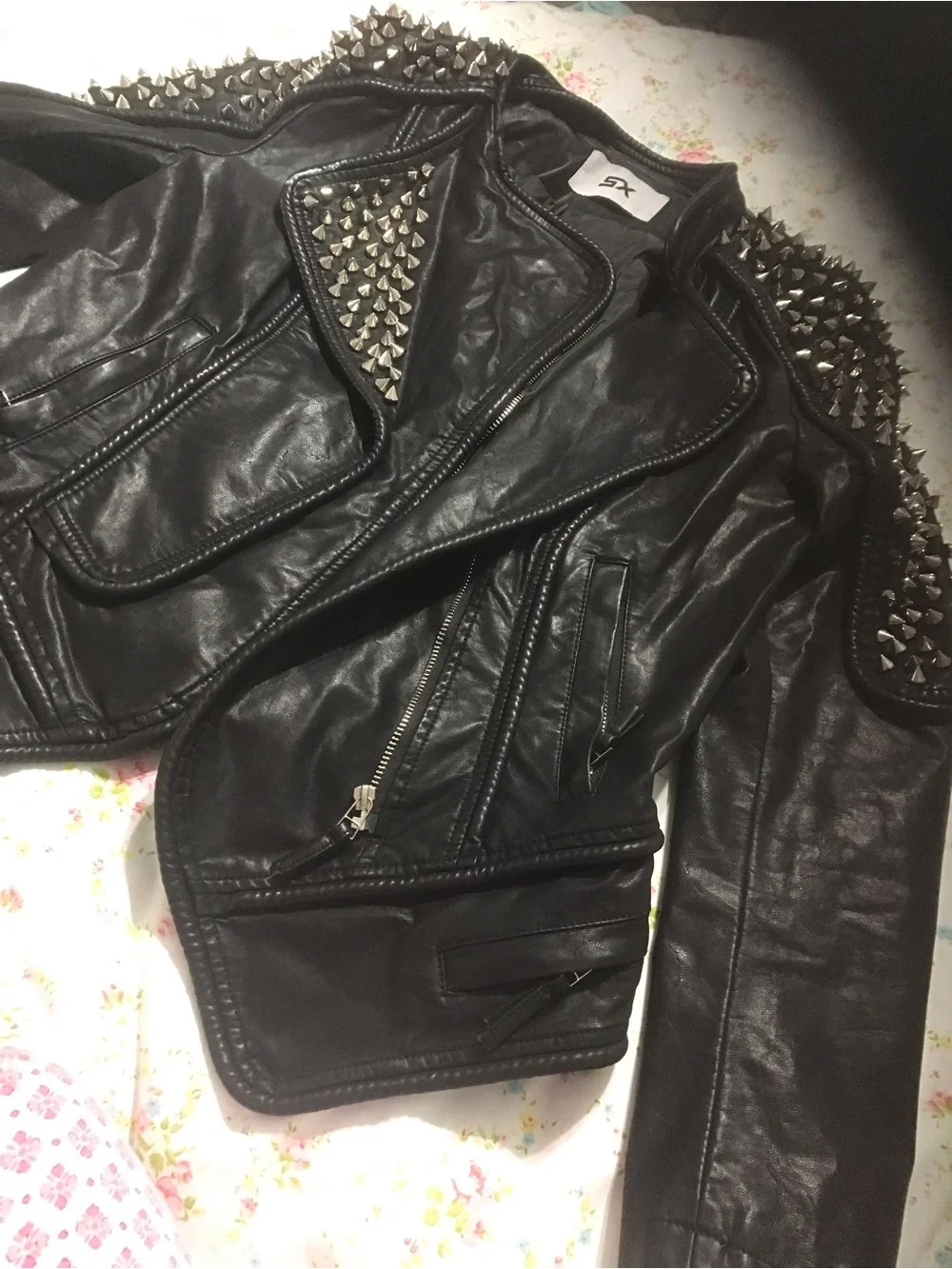 Women's Black Studded Leather Moto Jacket
